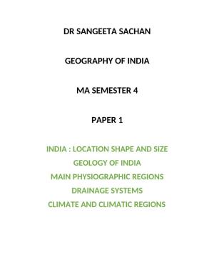 Dr Sangeeta Sachan Geography of India Ma Semester 4 Paper 1