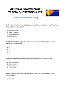 General Knowledge Trivia Questions #127