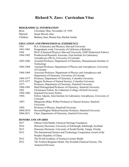 Richard N. Zare: Curriculum Vitae