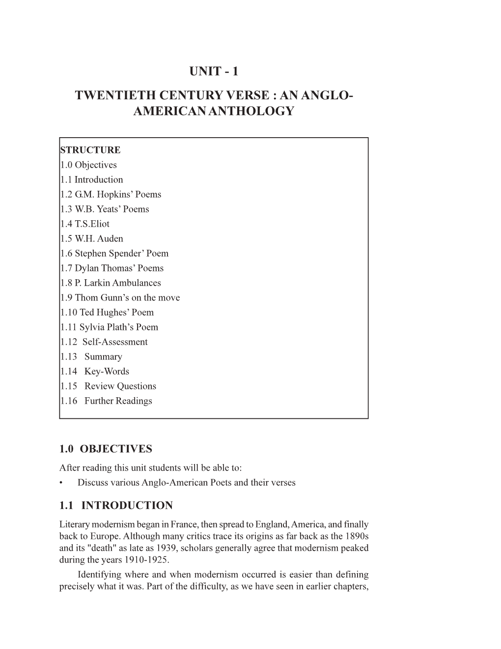 1 Twentieth Century Verse : an Anglo- American Anthology