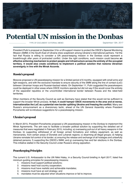 Potential UN Mission in the Donbas TYPE of DOCUMENT: EXTERNAL MEMO September 13Th, 2017