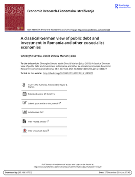 A Classical German View of Public Debt and Investment in Romania and Other Ex-Socialist Economies