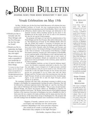Bodhi Bulletin Dharma News from Bodhi Monastery • May 2003 ሟሠሡ