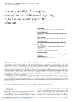 Beyond Prejudice: Are Negative Evaluations the Problem and Is Getting Us to Like One Another More the Solution?