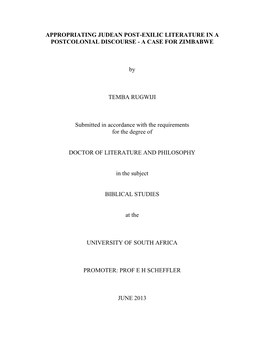 Appropriating Judean Post-Exilic Literature in a Postcolonial Discourse - a Case for Zimbabwe