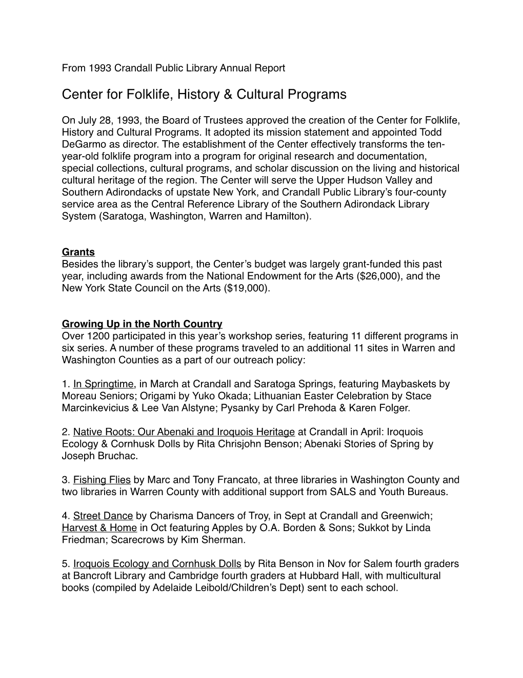 Center for Folklife, History & Cultural Programs