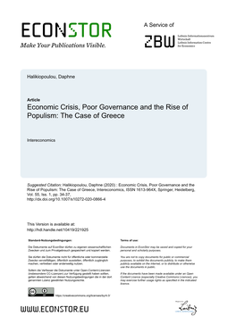 Economic Crisis, Poor Governance and the Rise of Populism: the Case of Greece