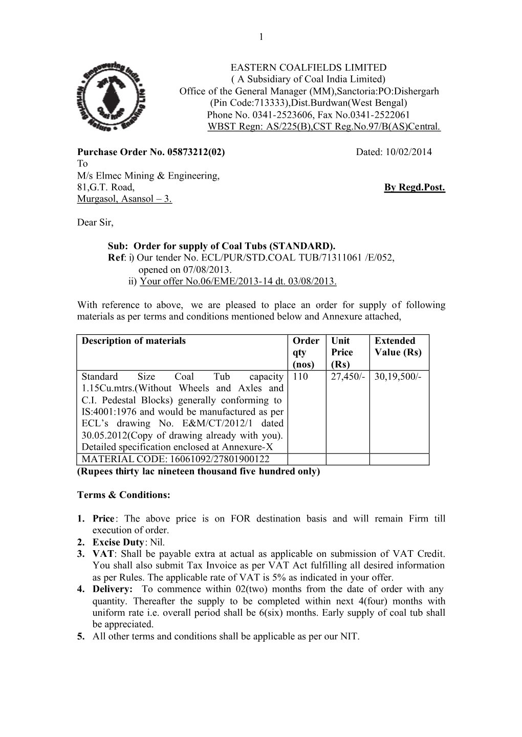 1 Eastern Coalfields Limited ( A