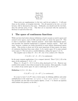 1 the Space of Continuous Functions