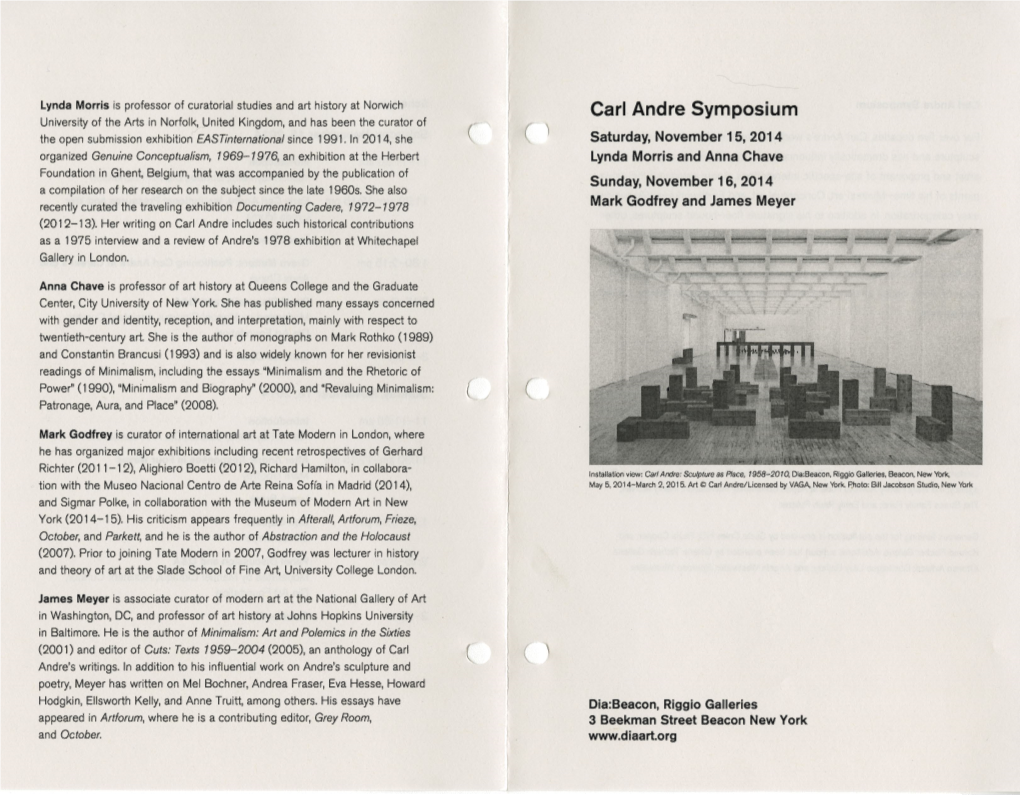 Carl Andre Symposium University of the Arts in Norfolk, United Kingdom, and Has Been the Curator of ) the Open Submission Exhibition Eastinternationalsince 1991