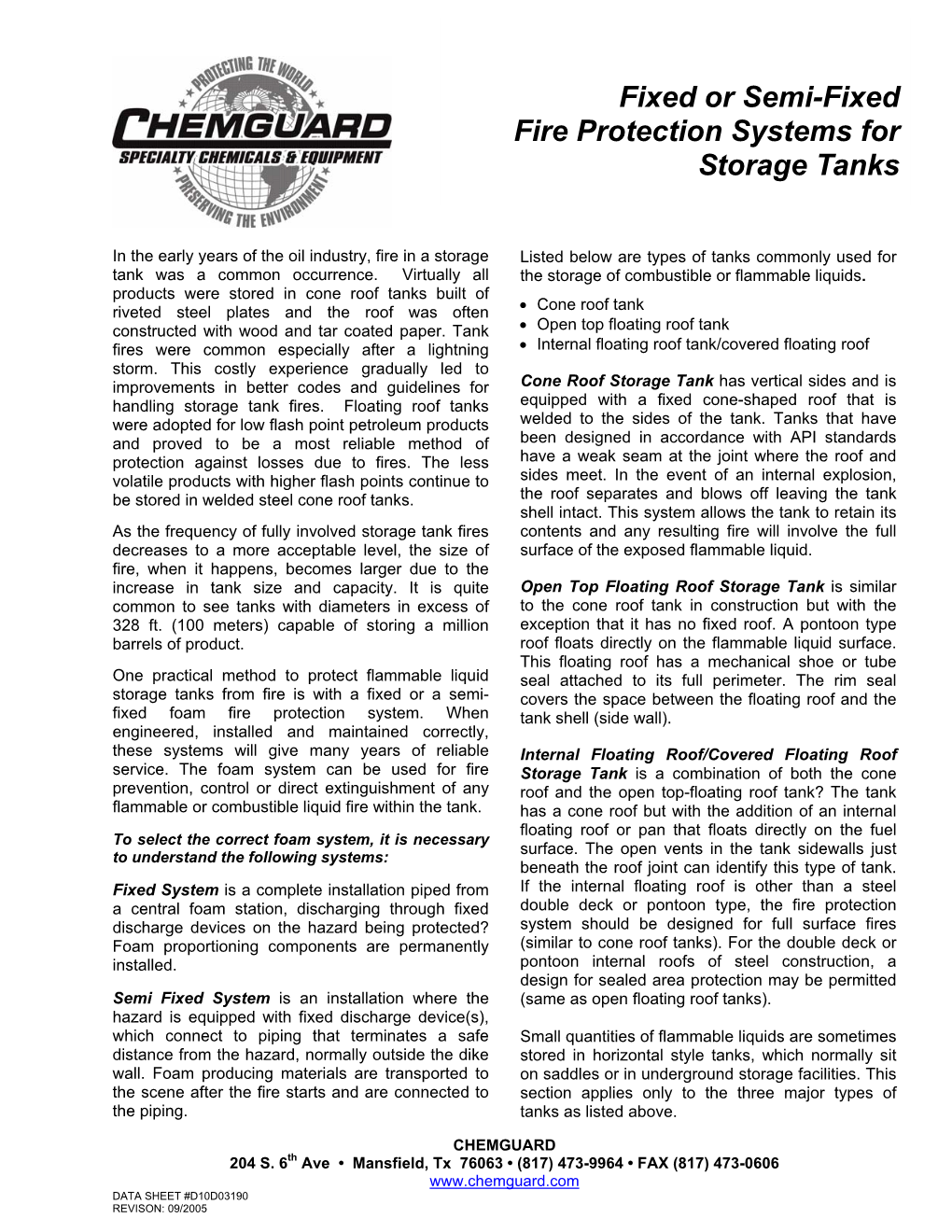 Fixed Or Semi-Fixed Fire Protection Systems for Storage Tanks