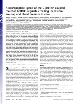 A Neuropeptide Ligand of the G Protein-Coupled Receptor GPR103 Regulates Feeding, Behavioral Arousal, and Blood Pressure in Mice