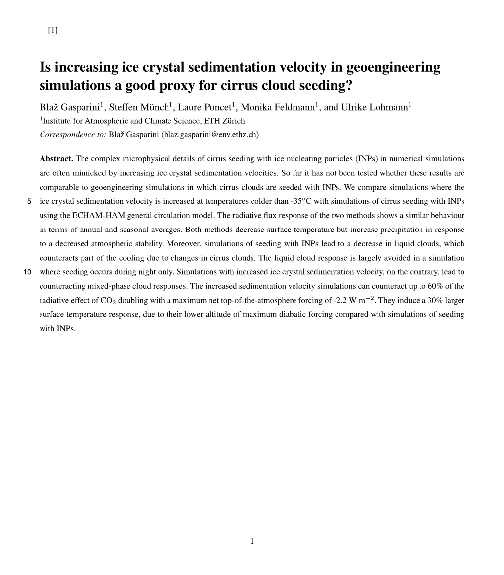 Is Increasing Ice Crystal Sedimentation Velocity in Geoengineering
