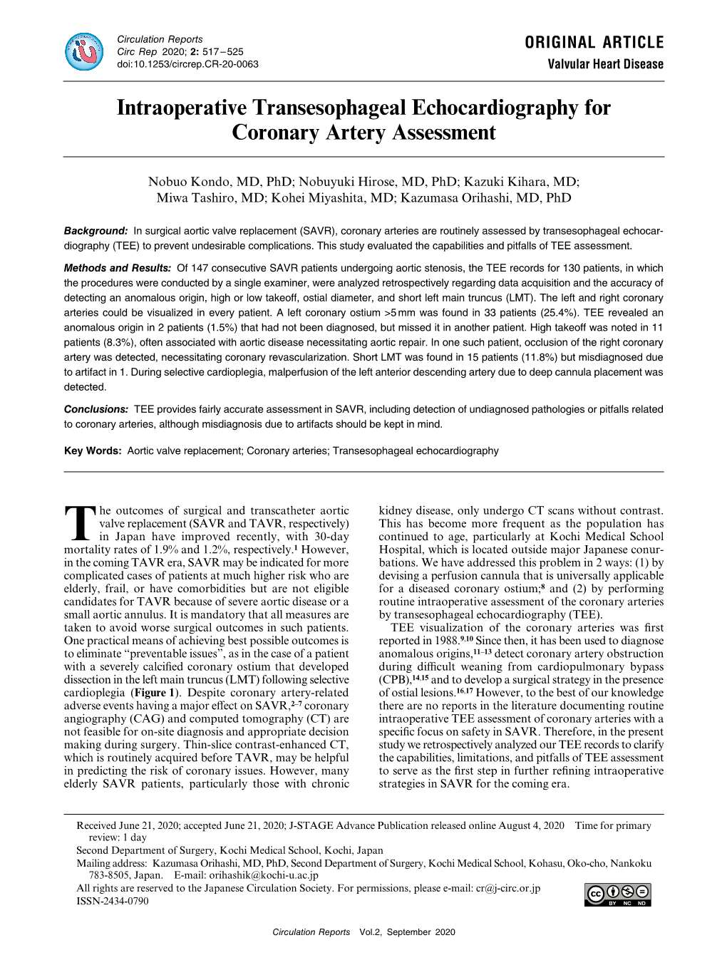 Intraoperative Transesophageal Echocardiography for Coronary Artery Assessment