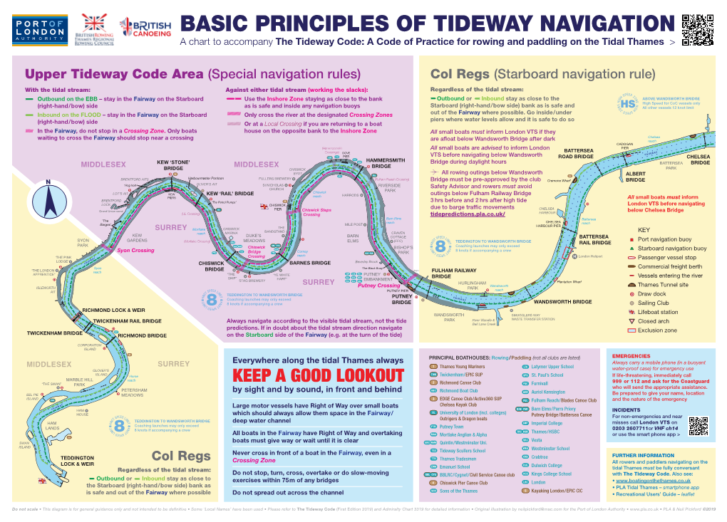 BASIC PRINCIPLES of TIDEWAY NAVIGATION a Chart to Accompany the Tideway Code: a Code of Practice for Rowing and Paddling on the Tidal Thames >