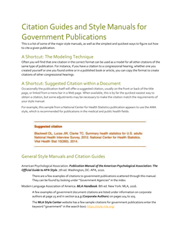 Citation Guides and Style Manuals for Government Publications