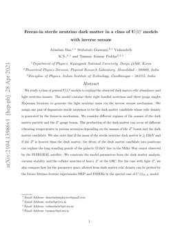 Arxiv:2104.13986V1 [Hep-Ph] 28 Apr 2021 Also Compare How Far the Parameter Space Allowed from Dark Matter Relic Density Can Be Probed By