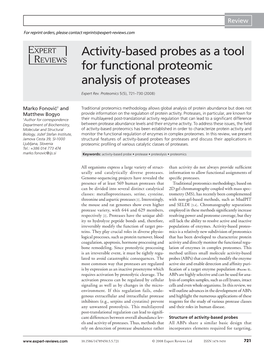 Activity-Based Probes As a Tool for Functional Proteomic Analysis of Proteases