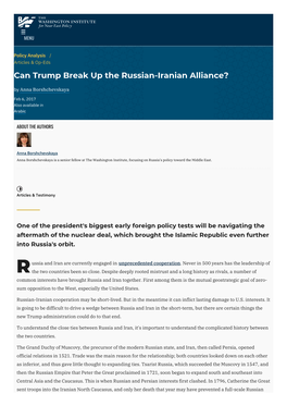 Can Trump Break up the Russian-Iranian Alliance? | the Washington Institute