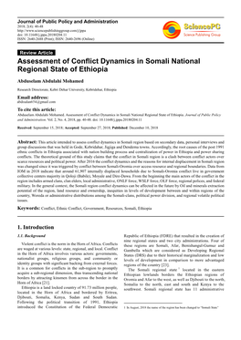 Assessment of Conflict Dynamics in Somali National Regional State of Ethiopia