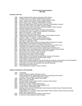 Humanities Award Recipients 1985–2020