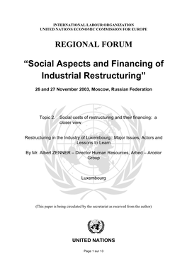 “Social Aspects and Financing of Industrial Restructuring”