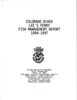 LEE's FERRY FISH MANAGEMENT REPORT L994-Lgg7