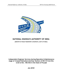 National Highways Authority of India RFP for IE During O&M Period