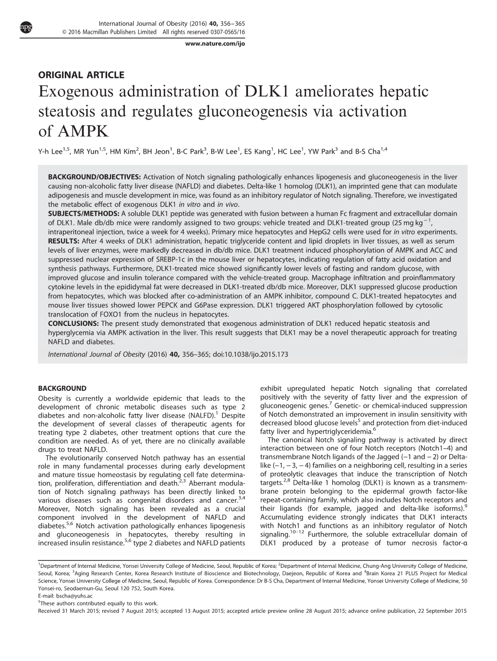 Exogenous Administration of DLK1 Ameliorates Hepatic Steatosis and Regulates Gluconeogenesis Via Activation of AMPK