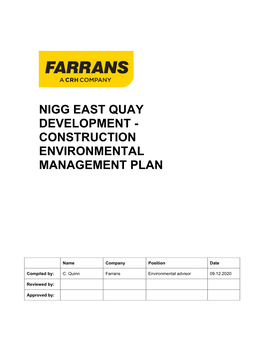 Nigg East Quay Development - Construction Environmental Management Plan