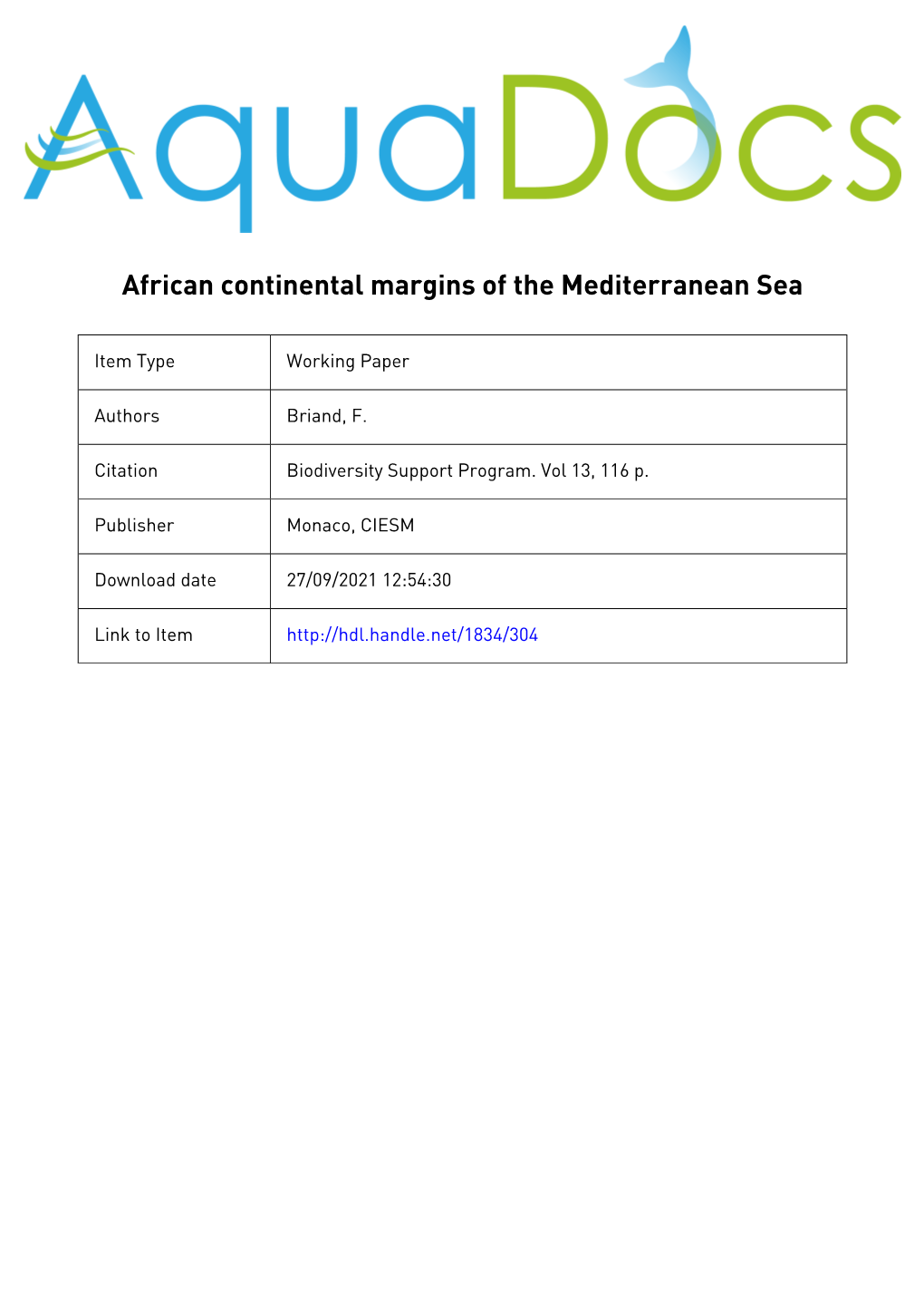 C I E S M W O R K S H O P S E R I E S African Continental Margins of The