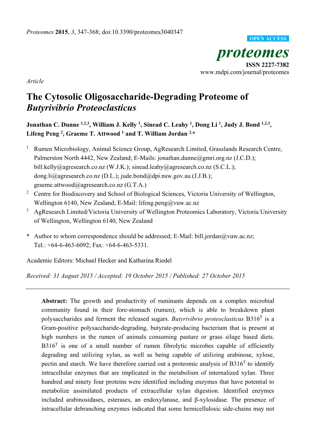 The Cytosolic Oligosaccharide-Degrading Proteome of Butyrivibrio Proteoclasticus