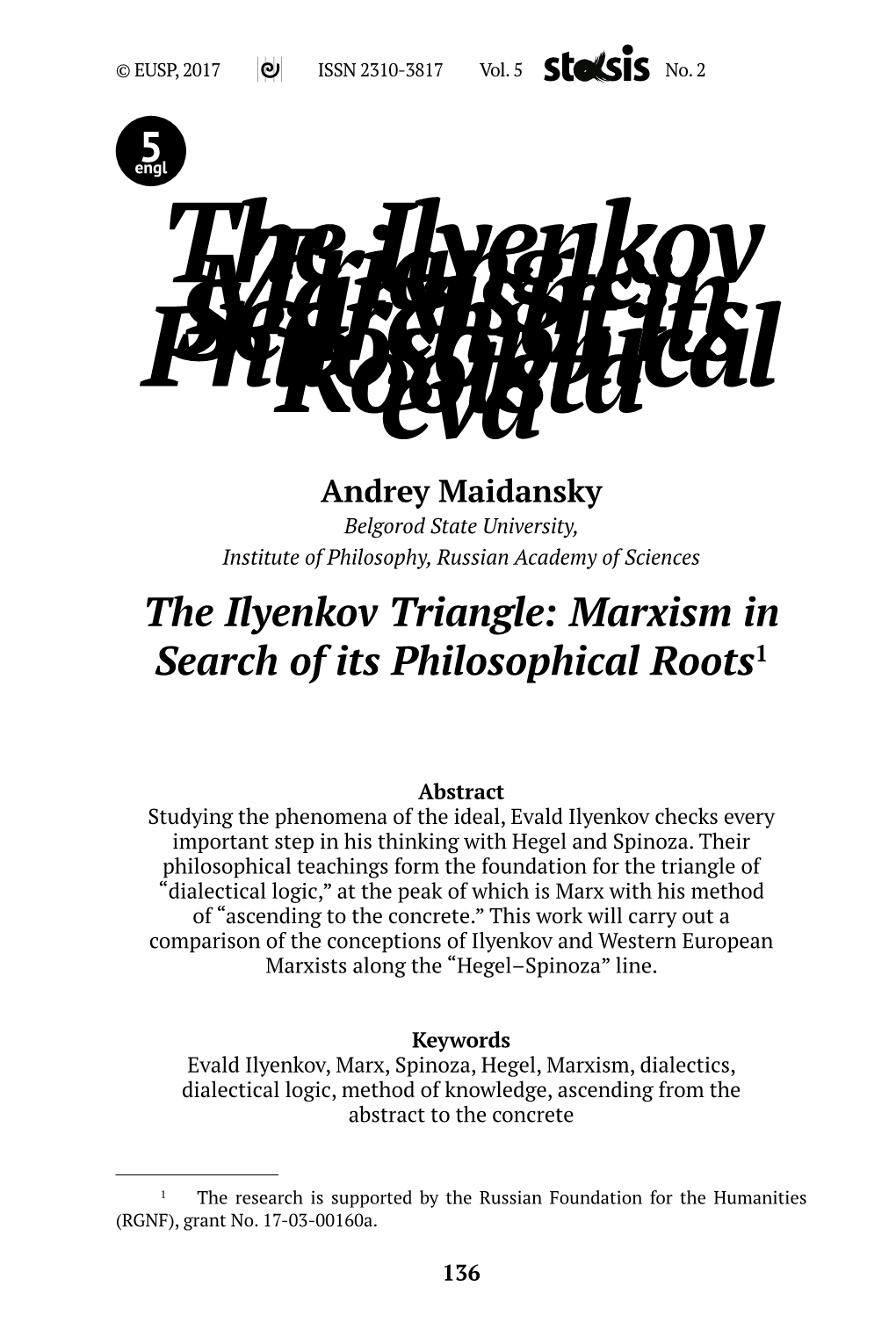 The Ilyenkov Triangle: Marxism in Search of Its Philosophical Rootsta