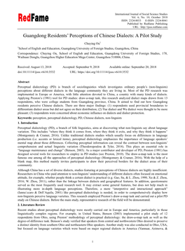 Guangdong Residents‟ Perceptions of Chinese Dialects: a Pilot Study