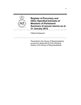 Register of Pecuniary and Other Specified Interests of Members of Parliament: Summary of Annual Returns As at 31 January 2012