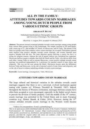All in the Family: Attitudes Towards Cousin Marriages Among Young Dutch People from Various Ethnic Groups