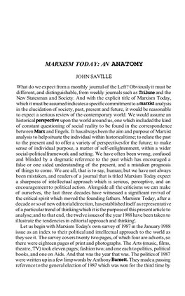 Marxism Today: an Anatomy