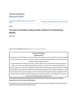 The Value of Australian Franking Credits: Evidence from Global Equity Markets