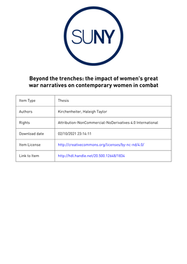 Beyond the Trenches: the Impact of Women's Great War Narratives on Contemporary Women in Combat by Haleigh Taylor Kirchenheit