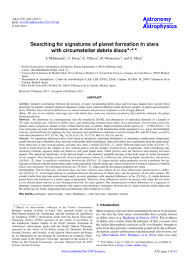 Searching for Signatures of Planet Formation in Stars with Circumstellar Debris Discs�,