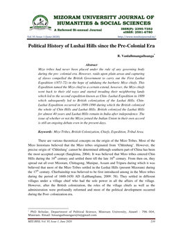 Political History of Lushai Hills Since the Pre-Colonial Era