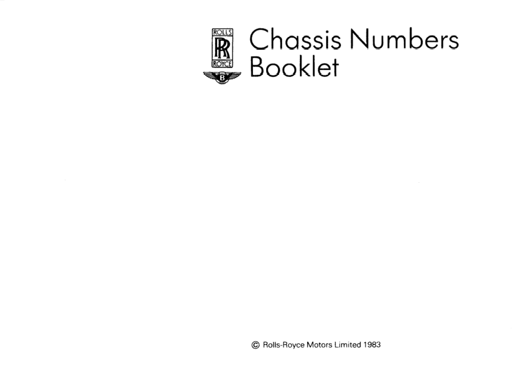 Chassis Numbers Booklet