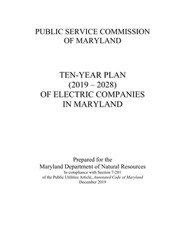 Ten-Year Plan (2019 – 2028) of Electric Companies in Maryland