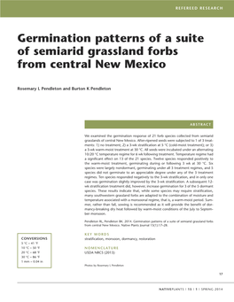 Germination Patterns of a Suite of Semiarid Grassland Forbs from Central New Mexico