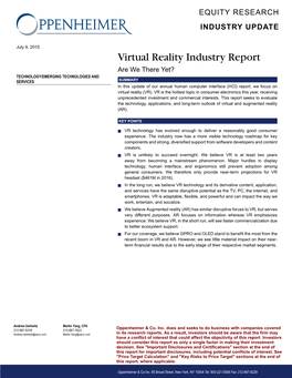 Virtual Reality Industry Report