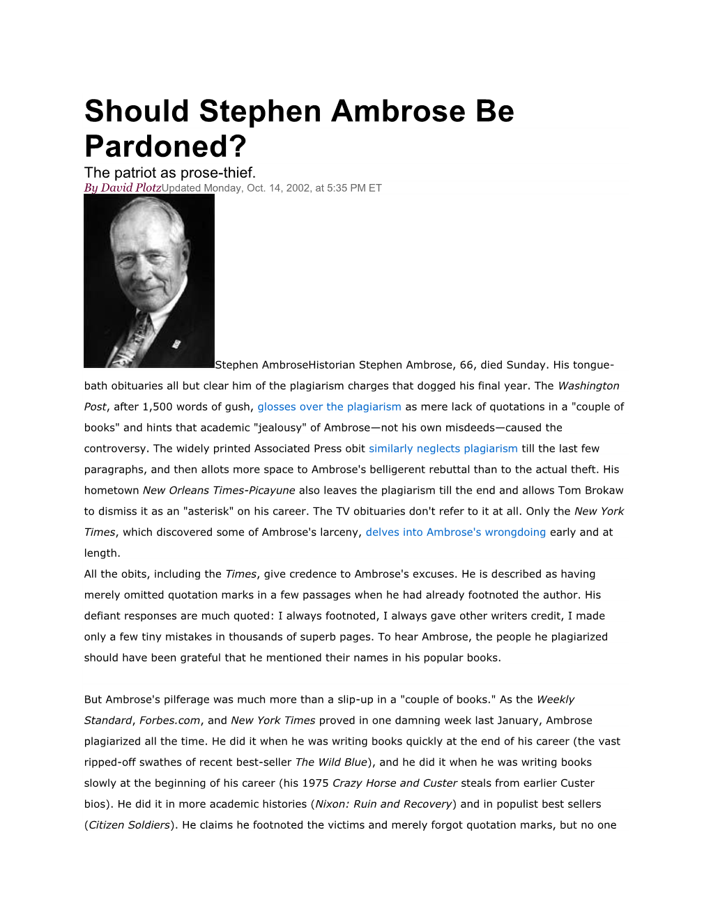 Should Stephen Ambrose Be Pardoned? the Patriot As Prose-Thief