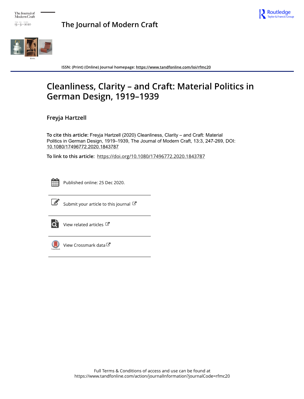 And Craft: Material Politics in German Design, 1919–1939