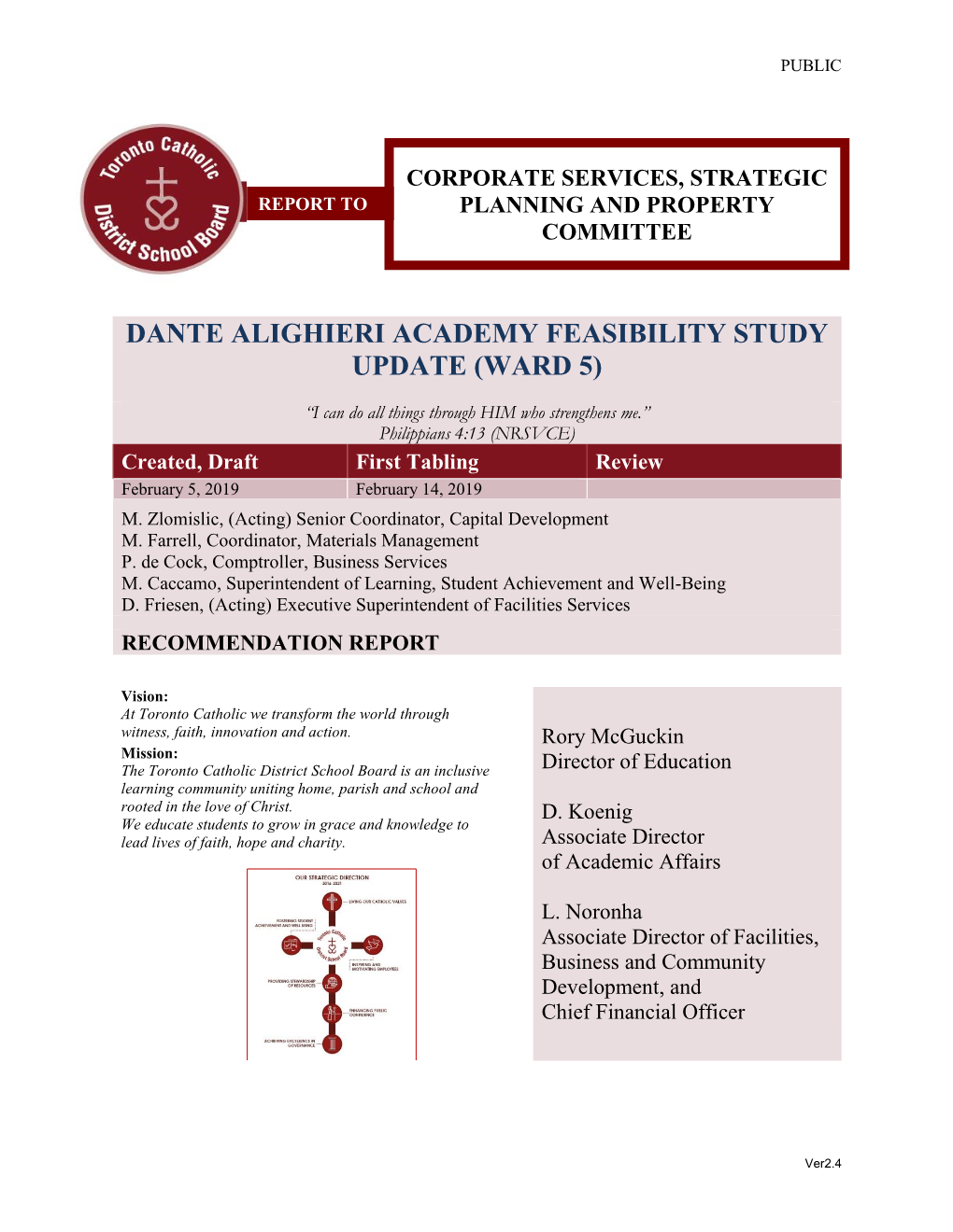 Dante Alighieri Academy Feasibility Study Update (Ward 5)