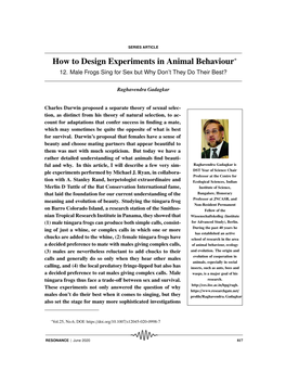 How to Design Experiments in Animal Behaviour∗ 12