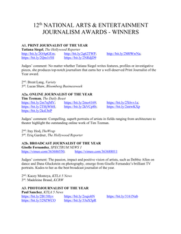 12Th NATIONAL ARTS & ENTERTAINMENT JOURNALISM
